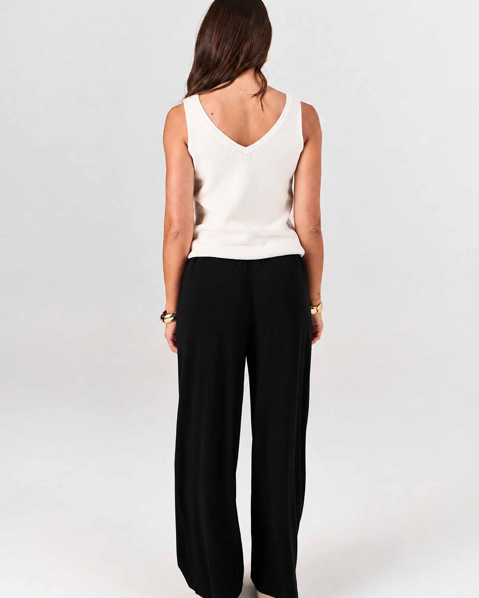 Pleat Front Wide Leg Pants - Black