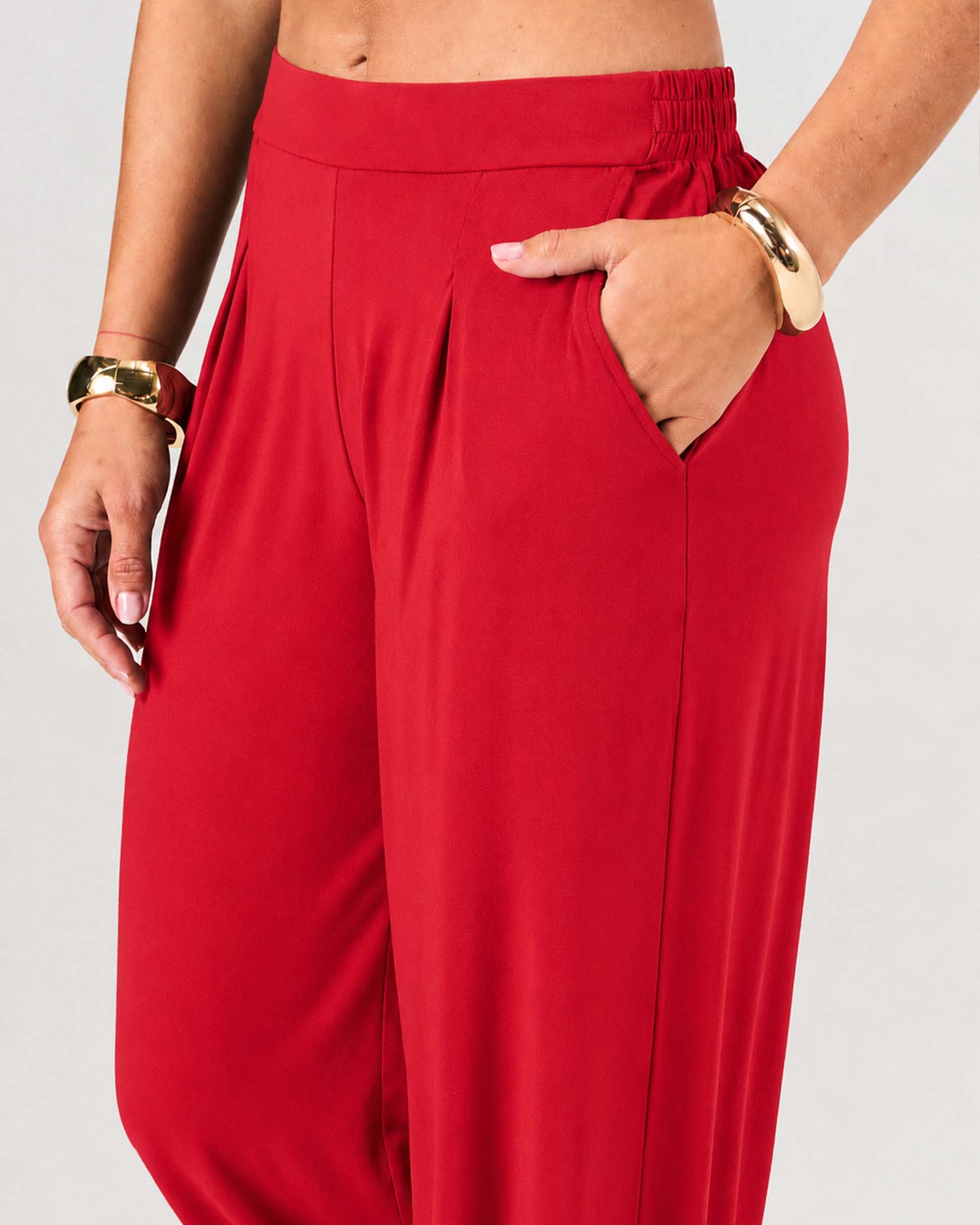 Pleat Front Wide Leg Pants - Cherry