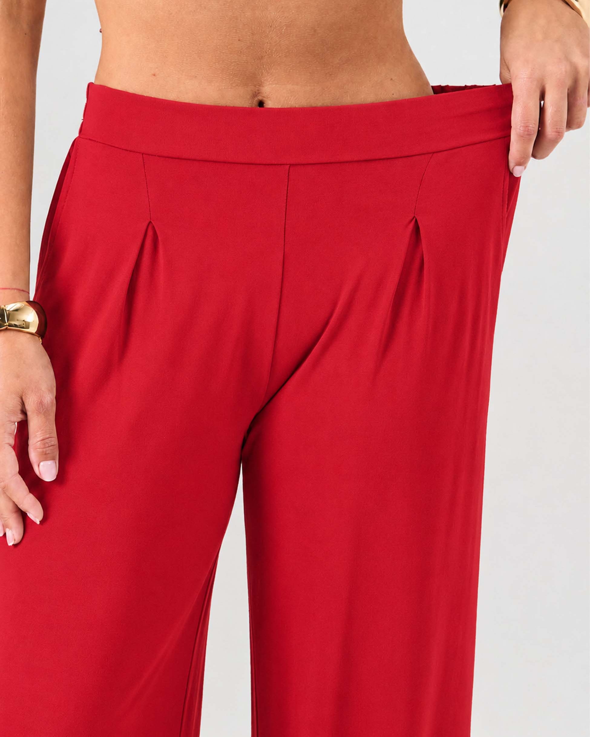 Pleat Front Wide Leg Pants - Cherry