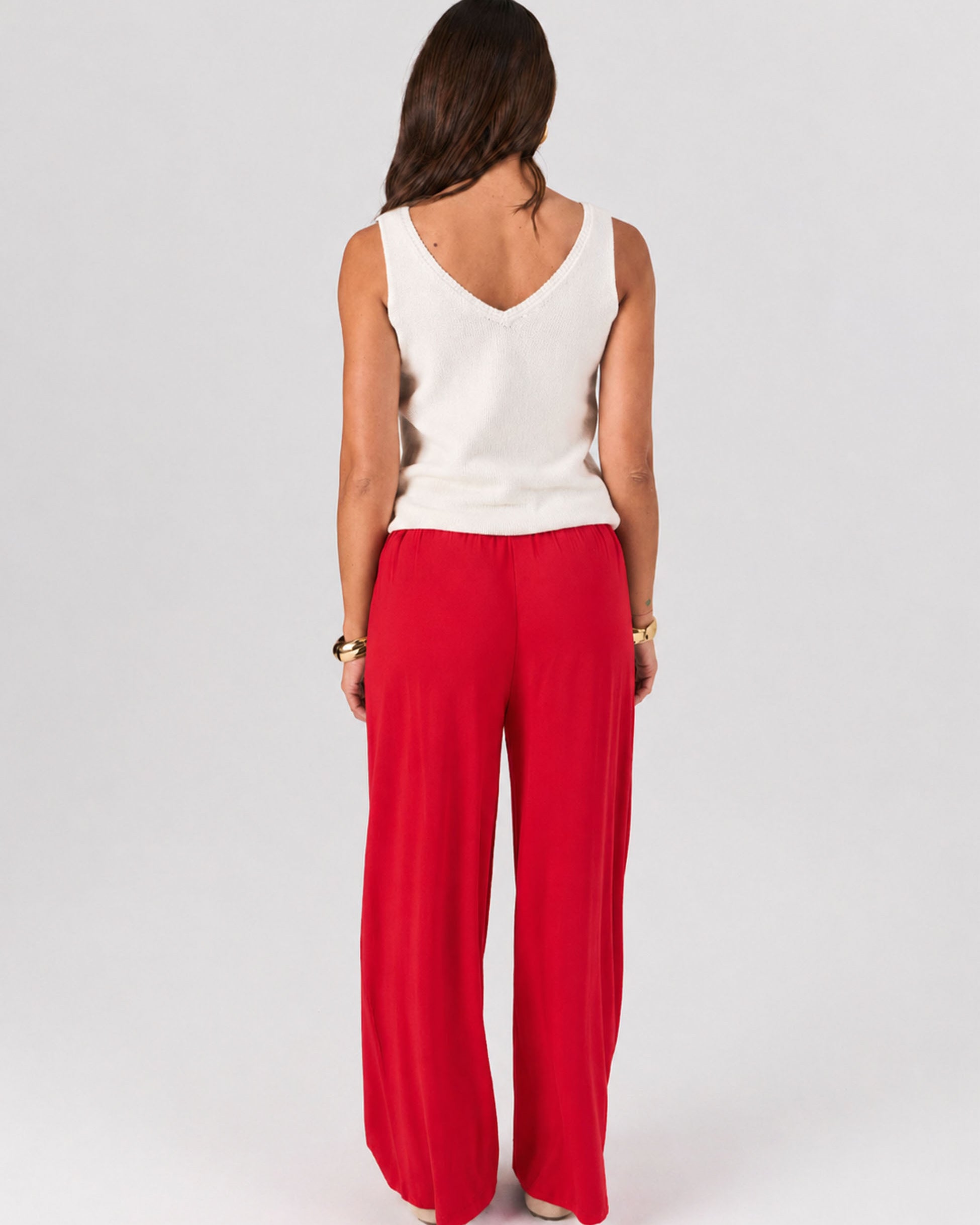 Pleat Front Wide Leg Pants - Cherry