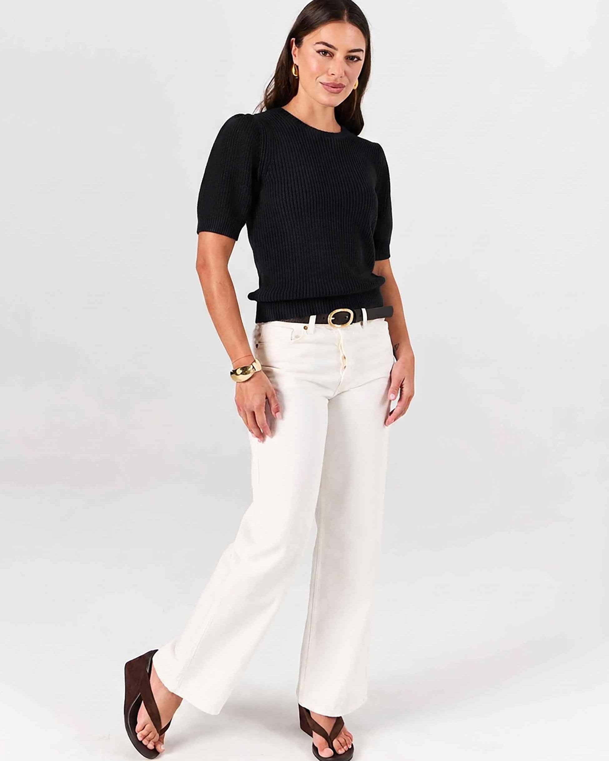 Claire Cotton Knit Top - Black