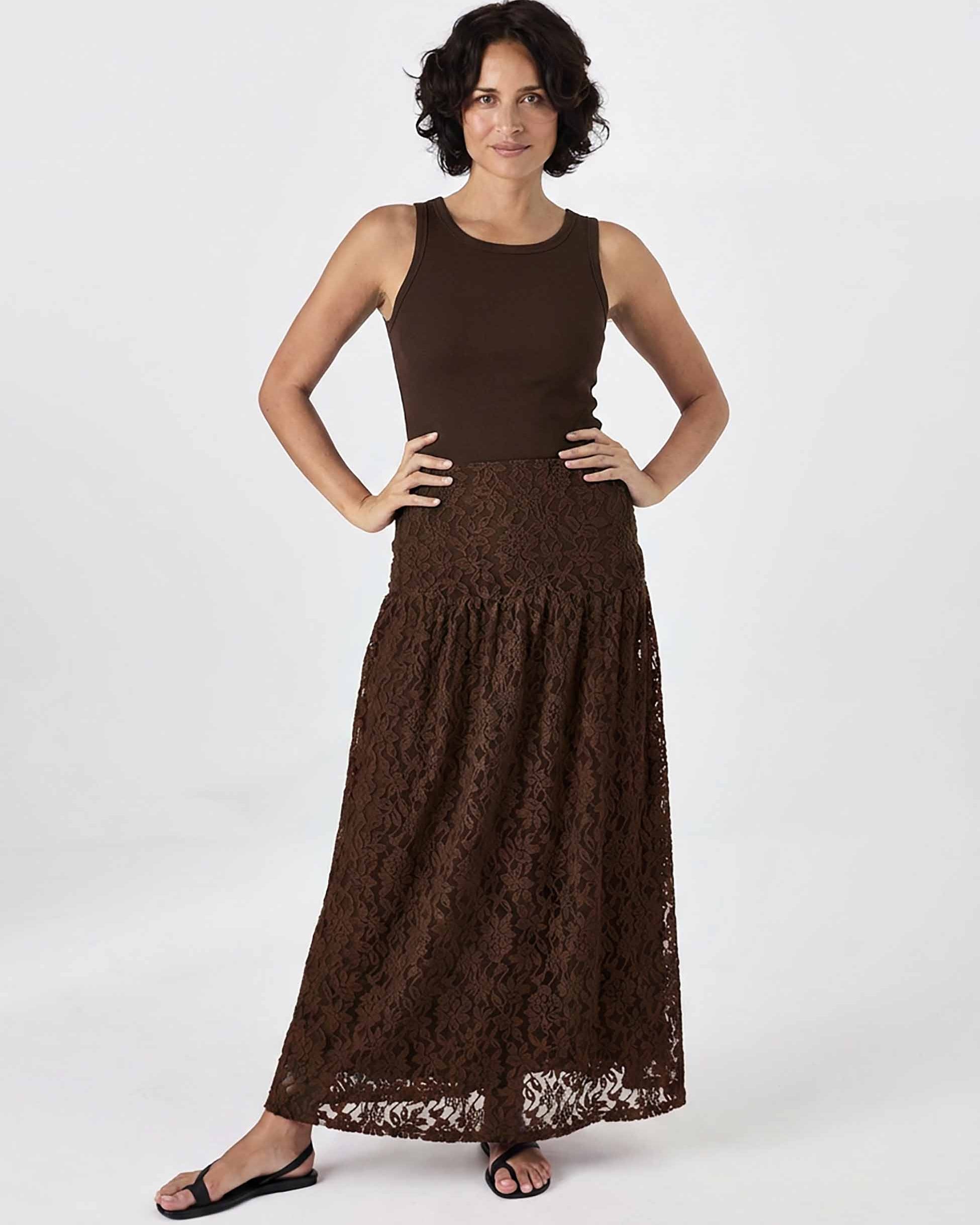 Chantelle Lace Skirt - Coffee Bean