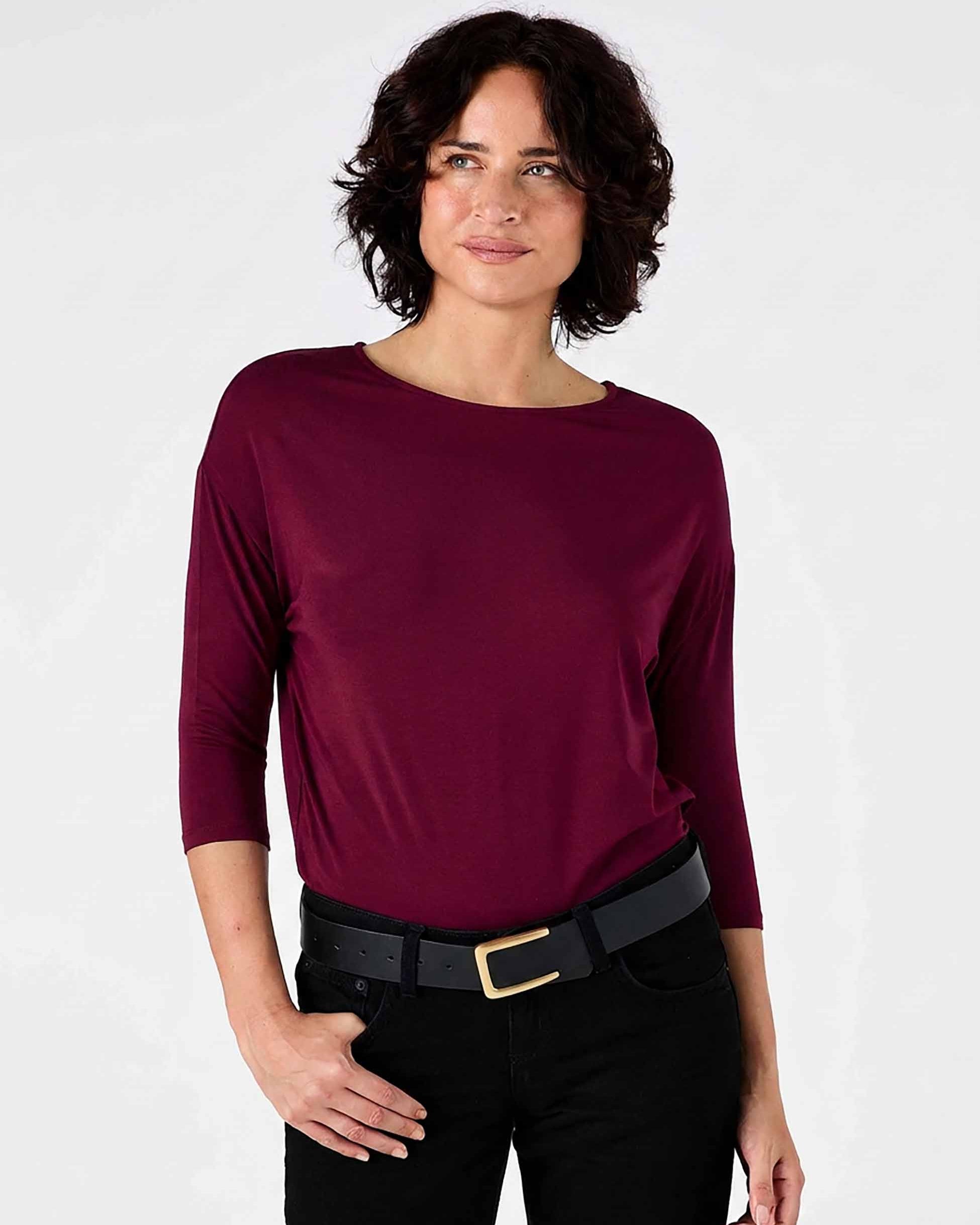 Modal Luxe Layer Tee 3/4 Sleeve - Sangria
