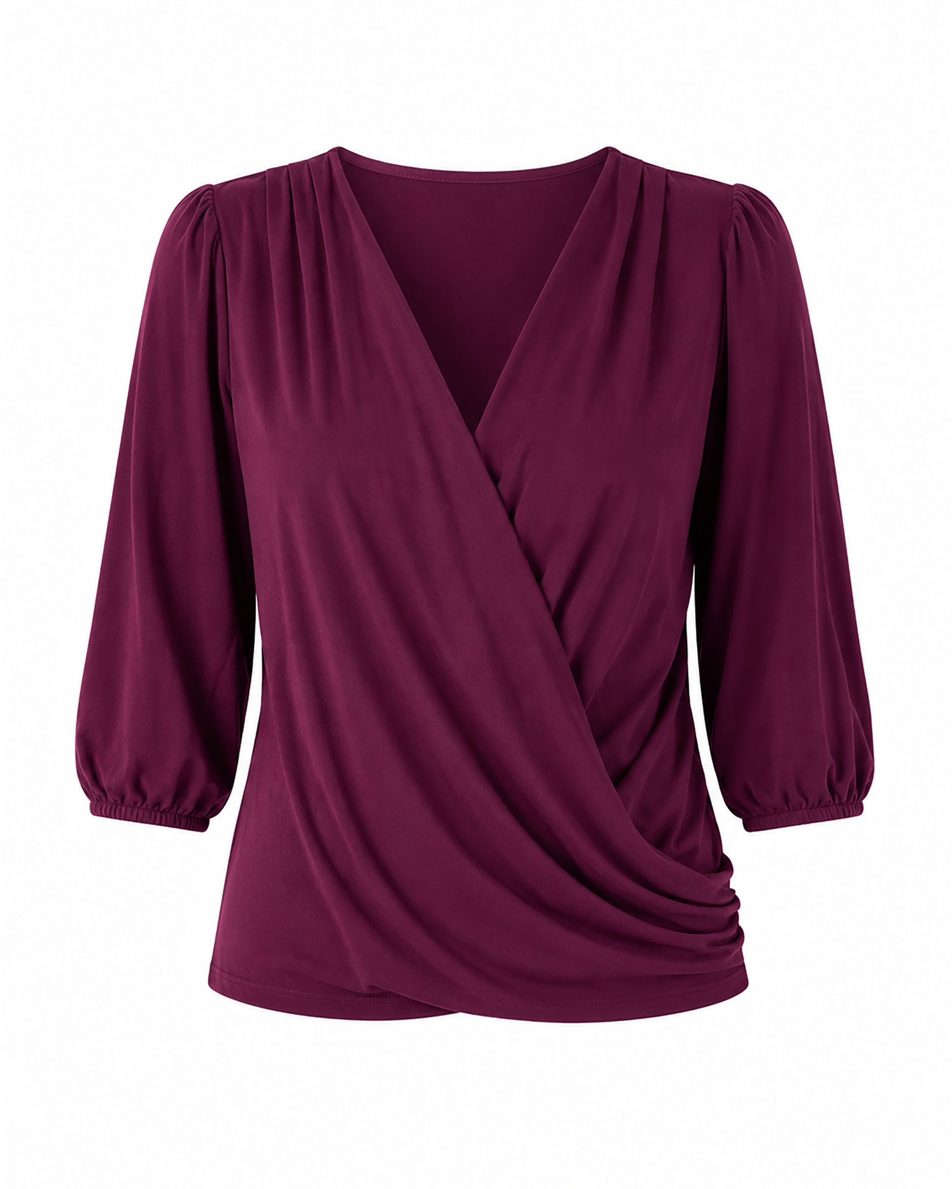 Athena 7/8 Sleeve Drape Top - Ruby