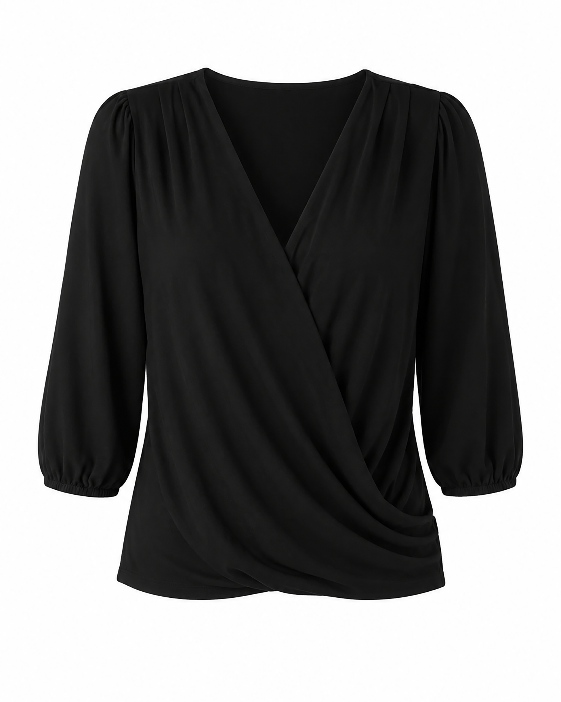 Athena 7/8 Sleeve Drape Top - Black