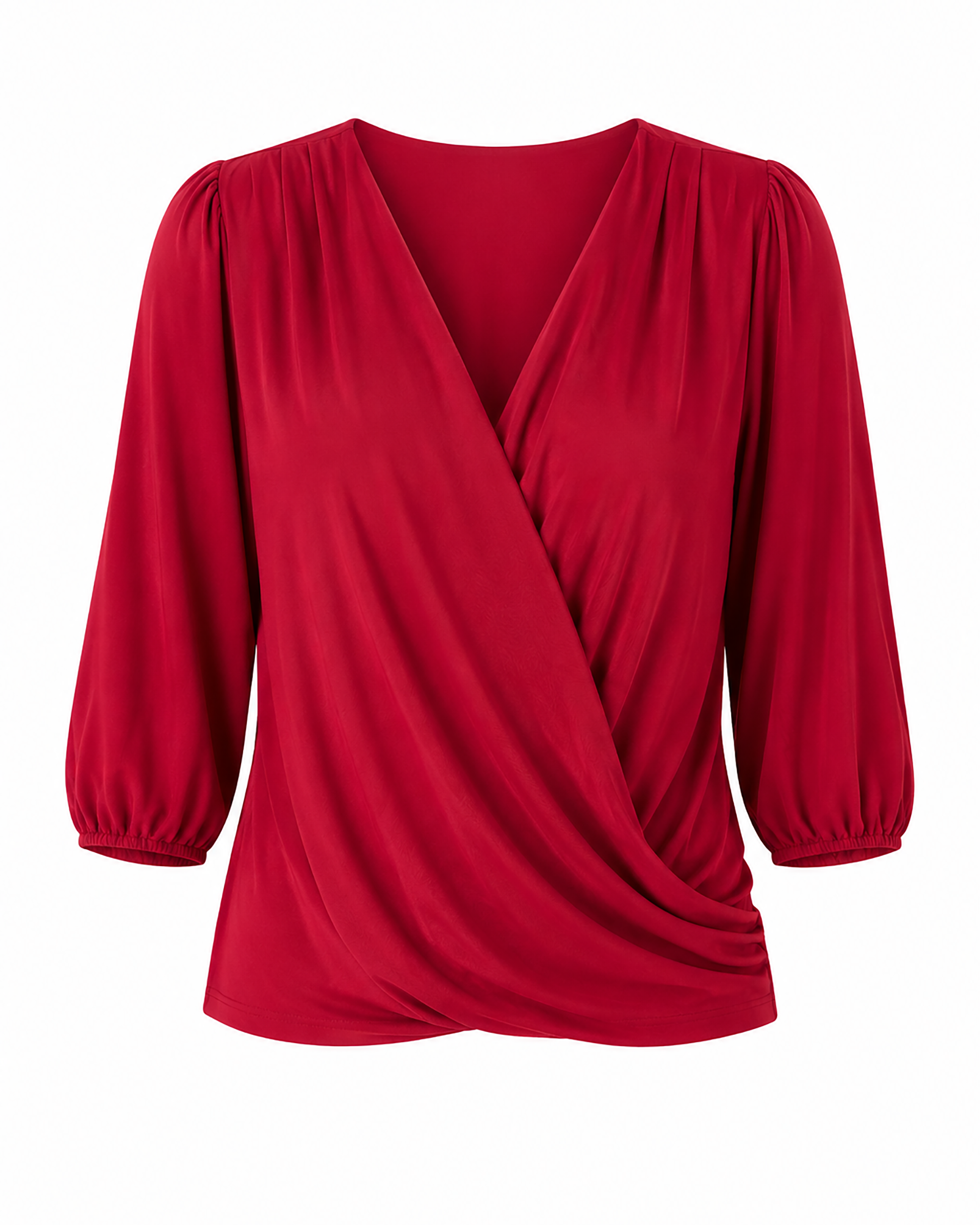 Athena 7/8 Sleeve Drape Top - Cherry