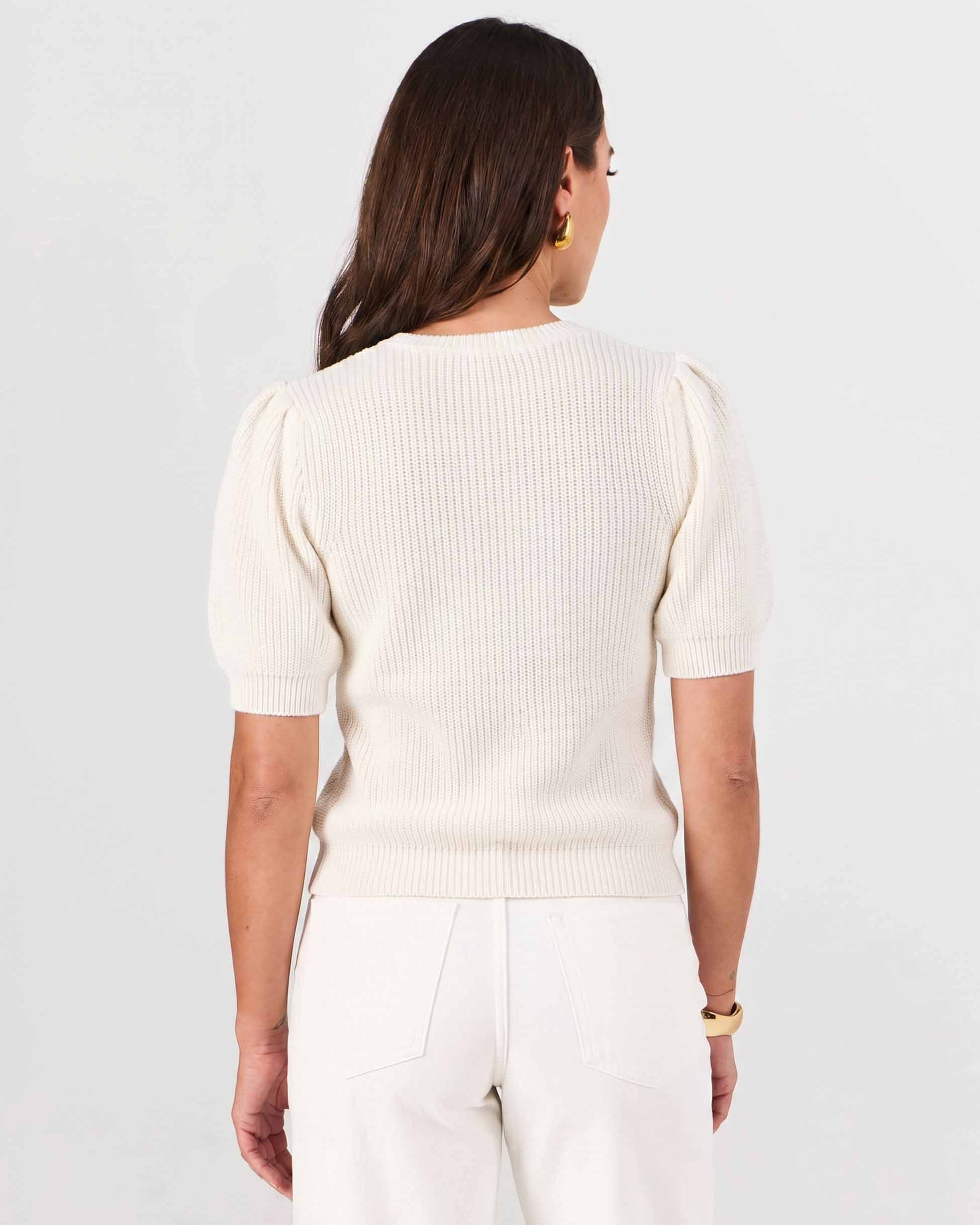 Claire Cotton Knit Top - Soft White