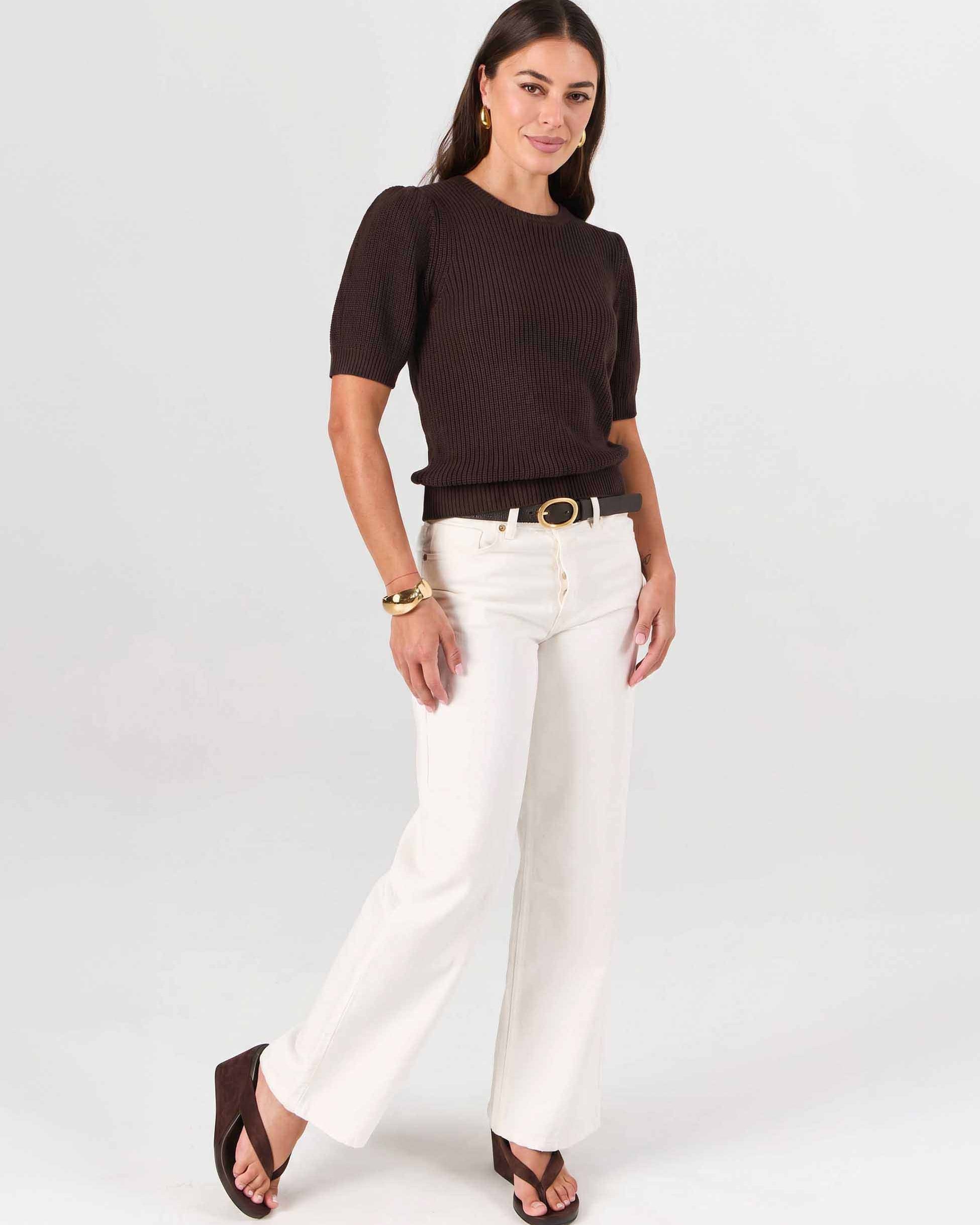 Claire Cotton Knit Top - Coffee Bean