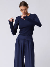 Organic Cotton Long Sleeve Knit Tee - Navy