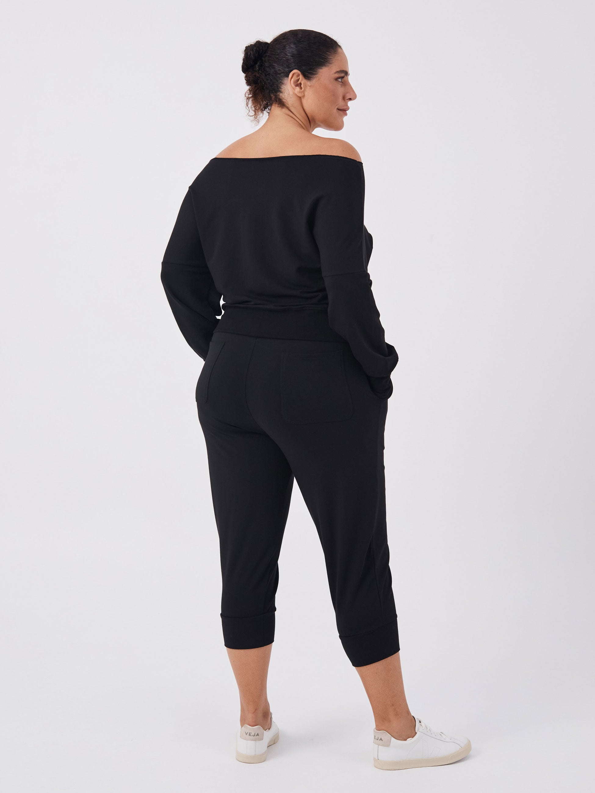 French Terry Off Shoulder Sweatshirt - Black