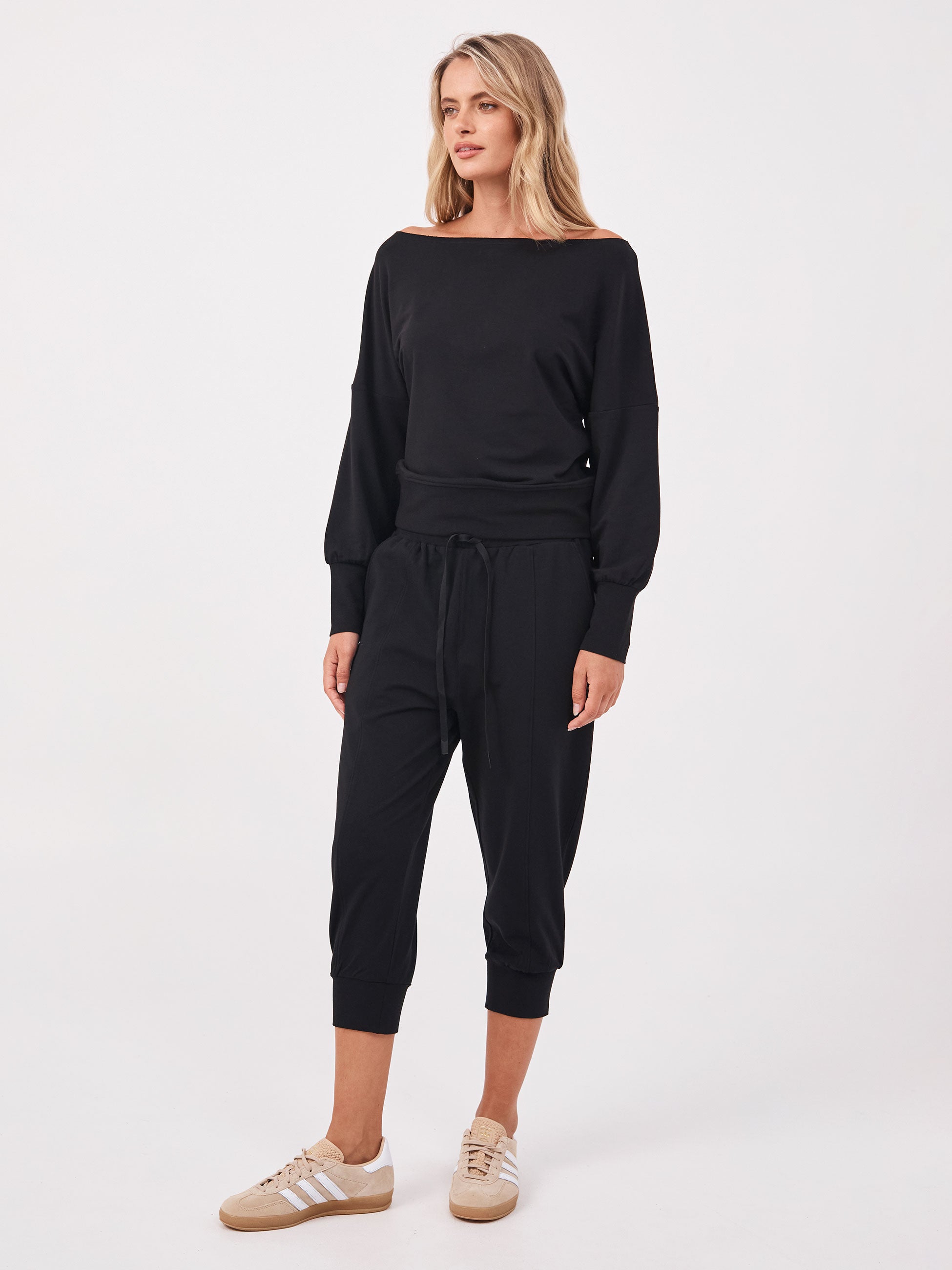 French Terry Off Shoulder Sweatshirt - Black