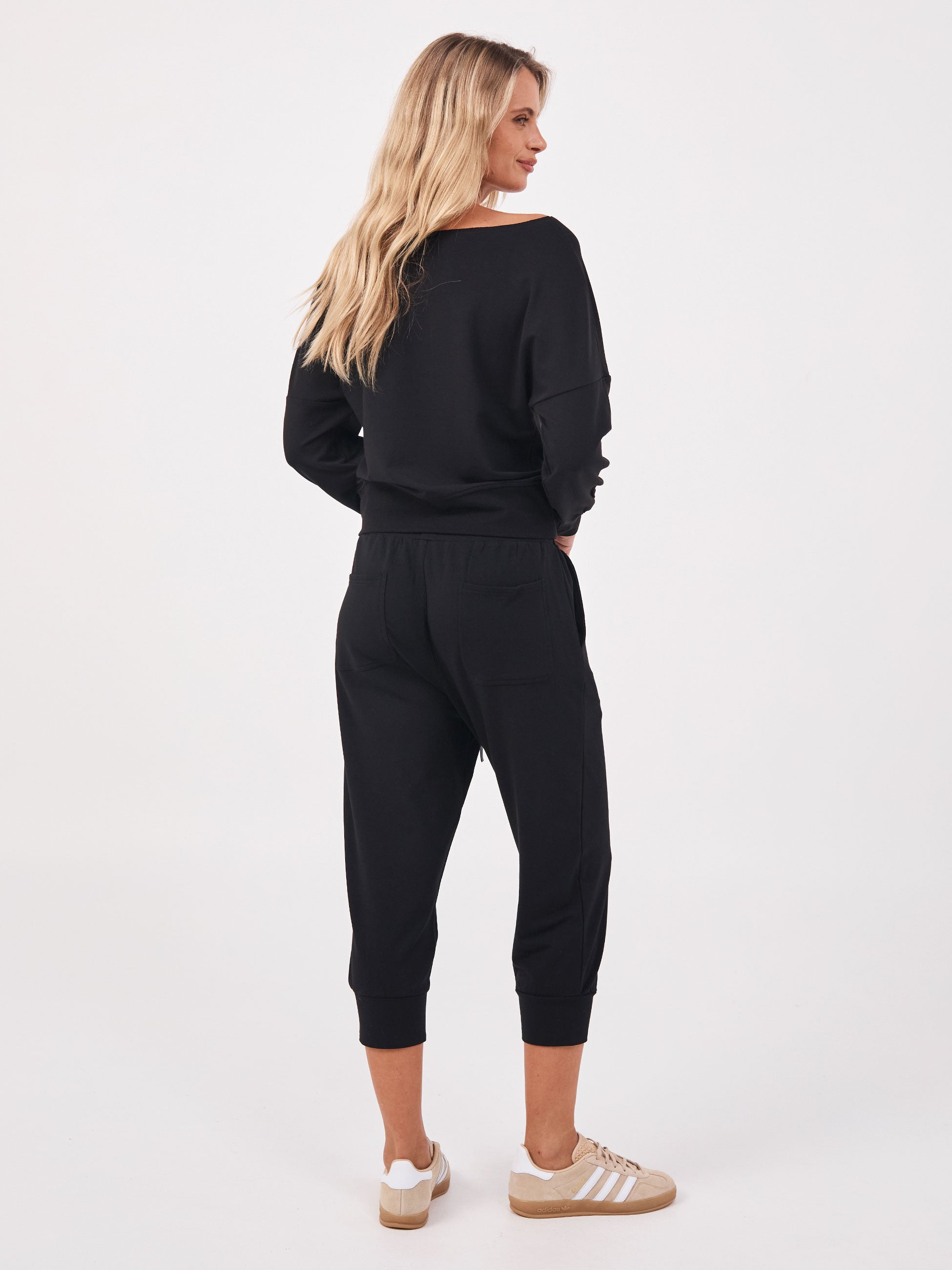 French Terry Off Shoulder Sweatshirt - Black