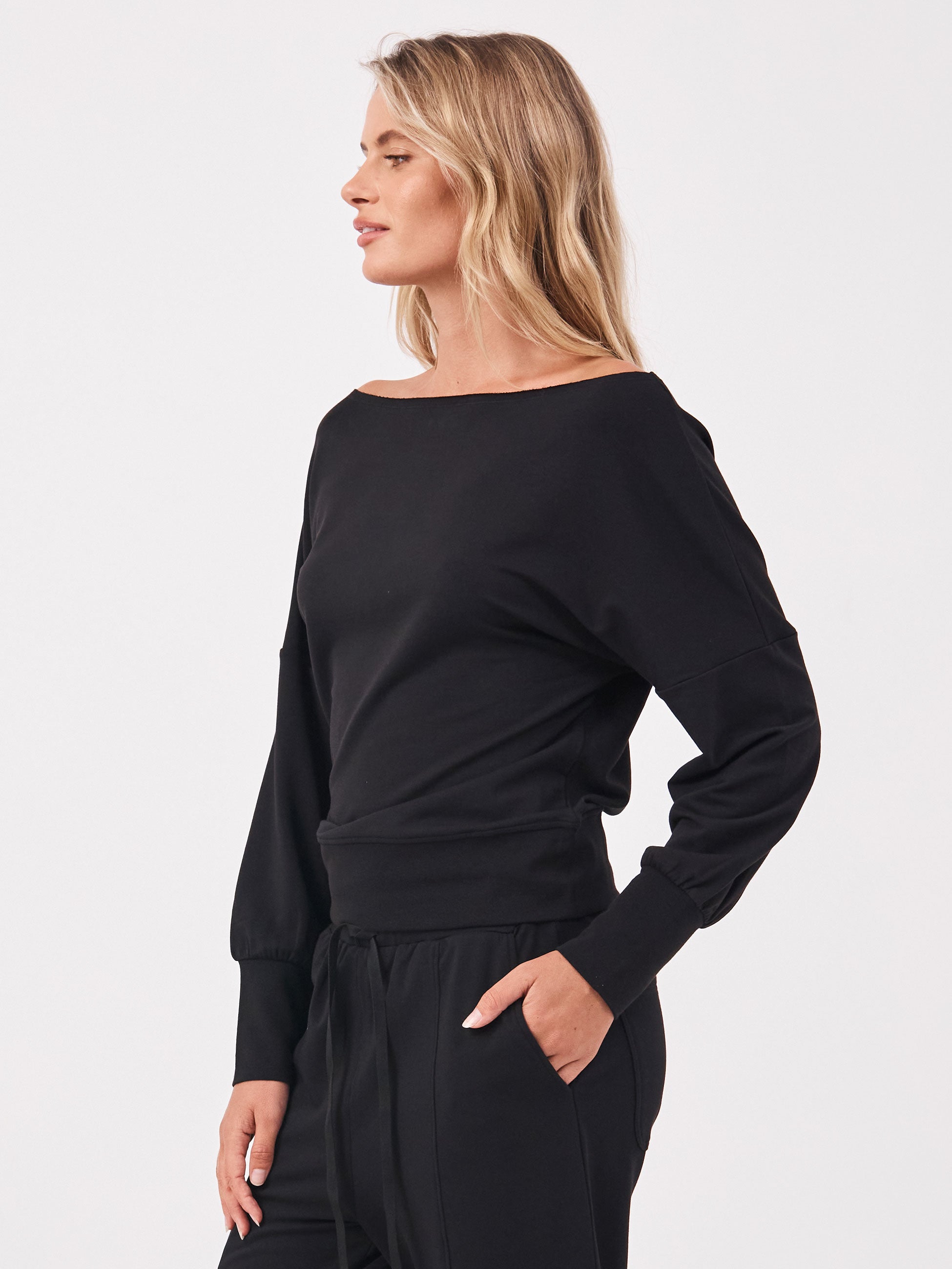 French Terry Off Shoulder Sweatshirt - Black