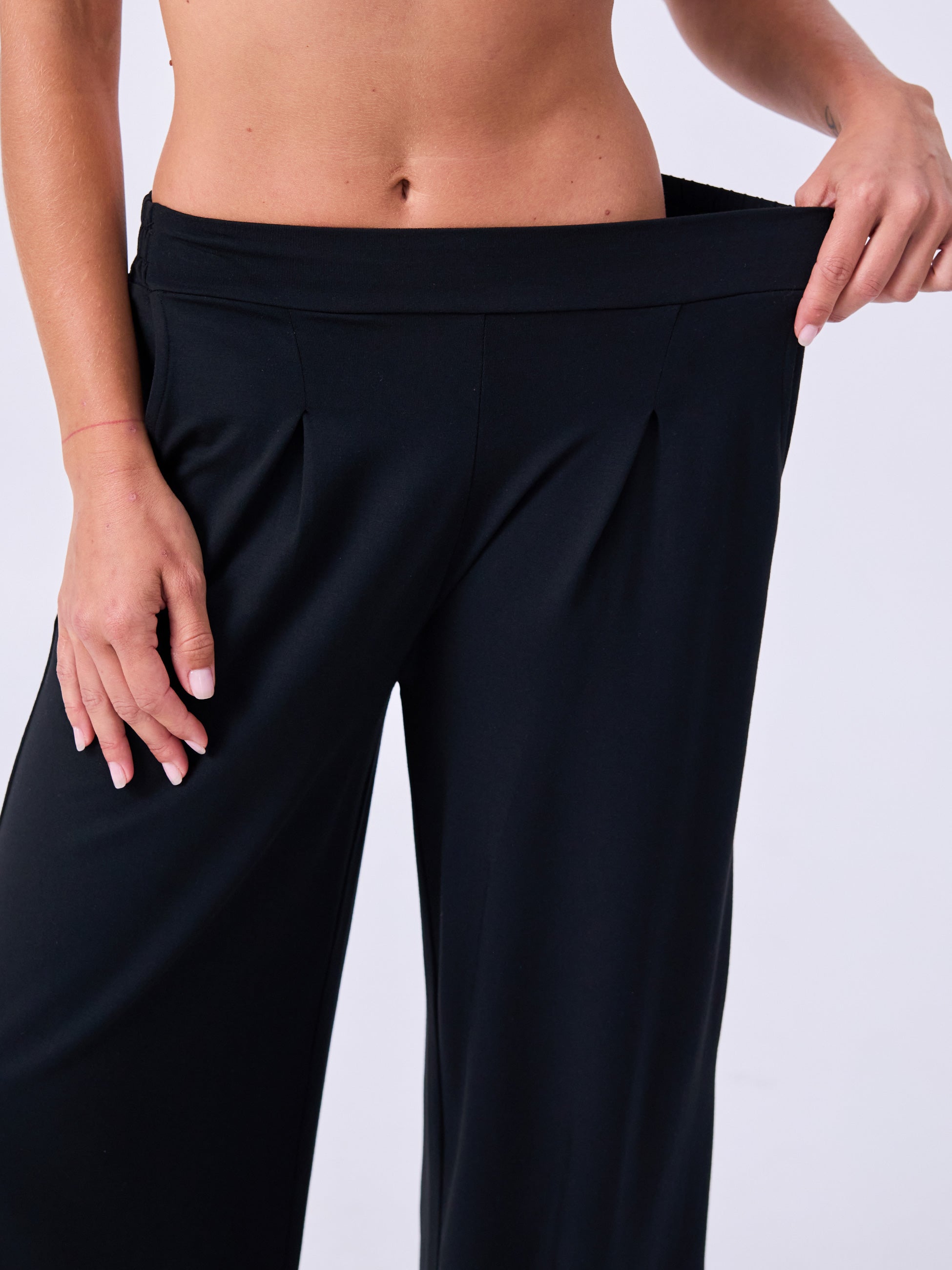 Pleat  Front Wide Leg Pants - Black