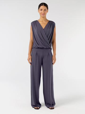 Pleat  Front Wide Leg Pants - Charcoal