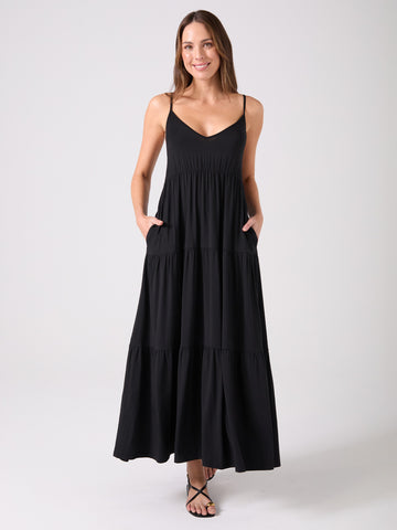 V Neck Gypsy Dress - Black