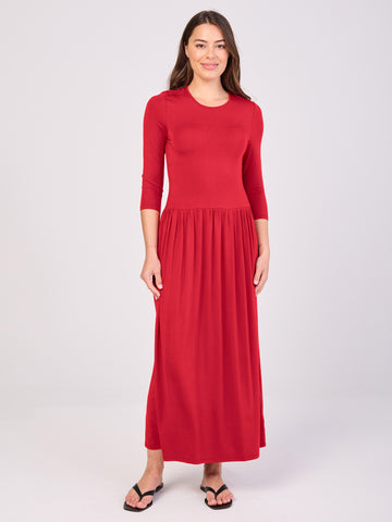7/8 Sleeve  Essential Maxi Dress - Cherry
