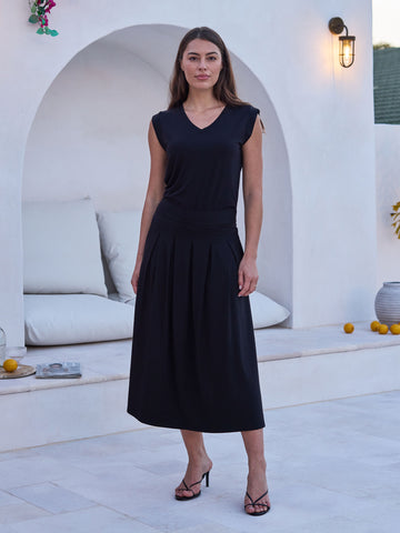 V Neck Modal Cap Sleeve Tee - Black