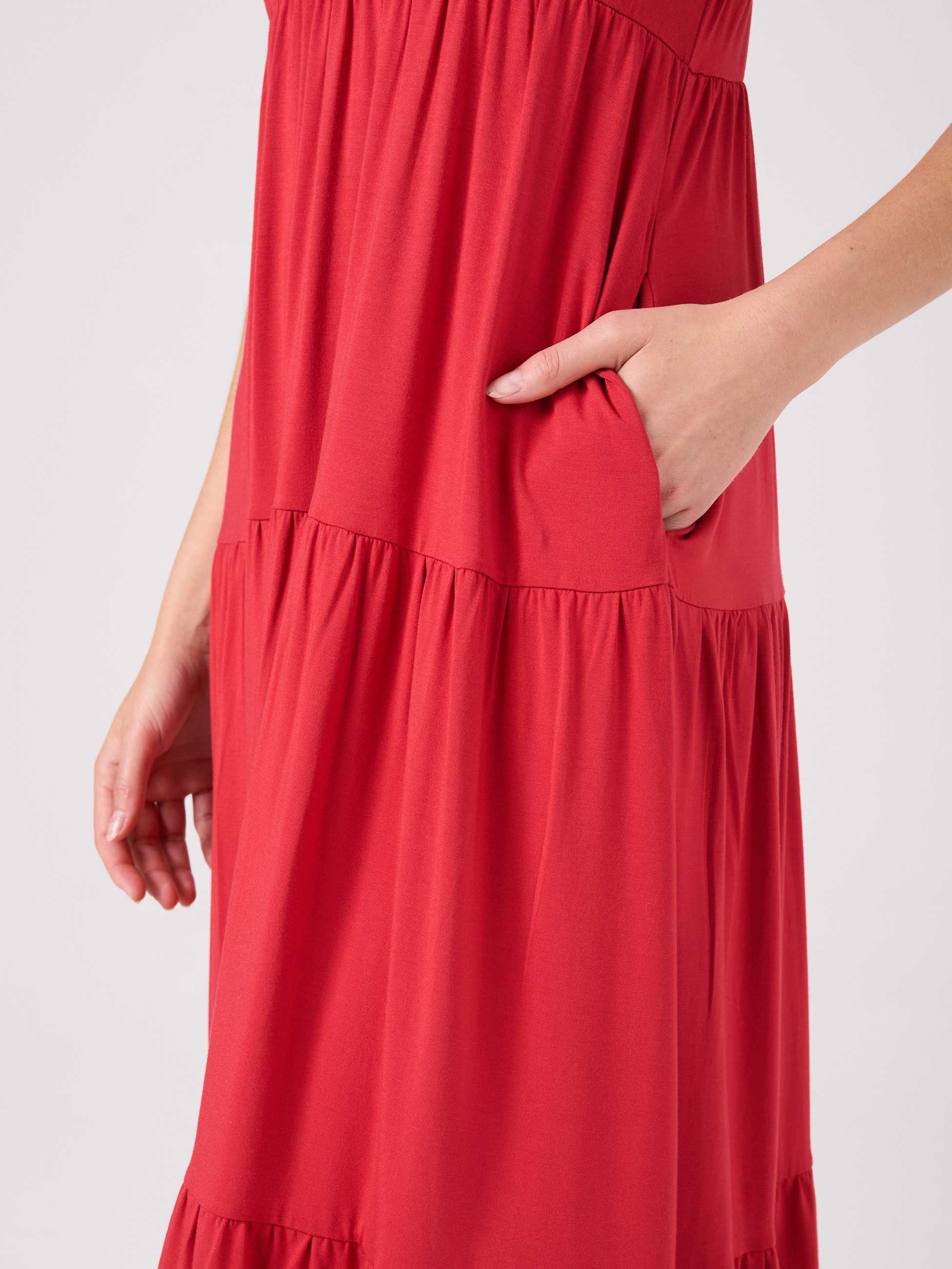 V Neck Gypsy Dress - Cherry