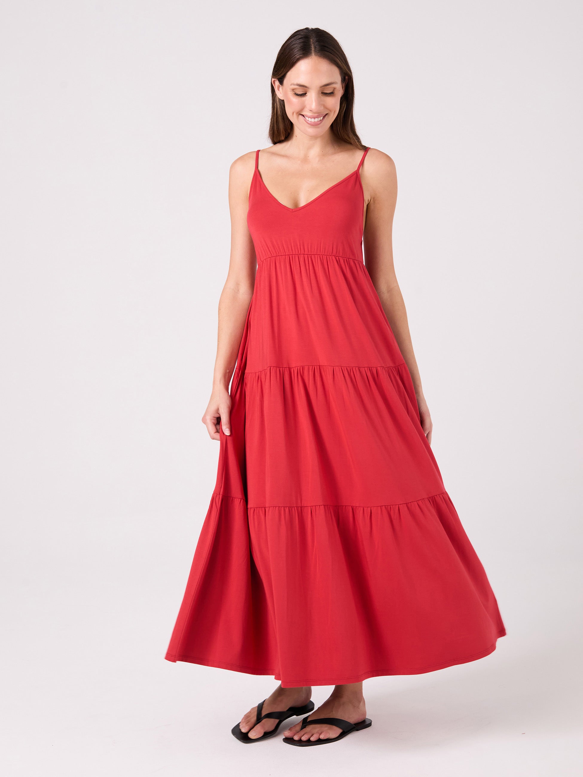 V Neck Gypsy Dress - Cherry