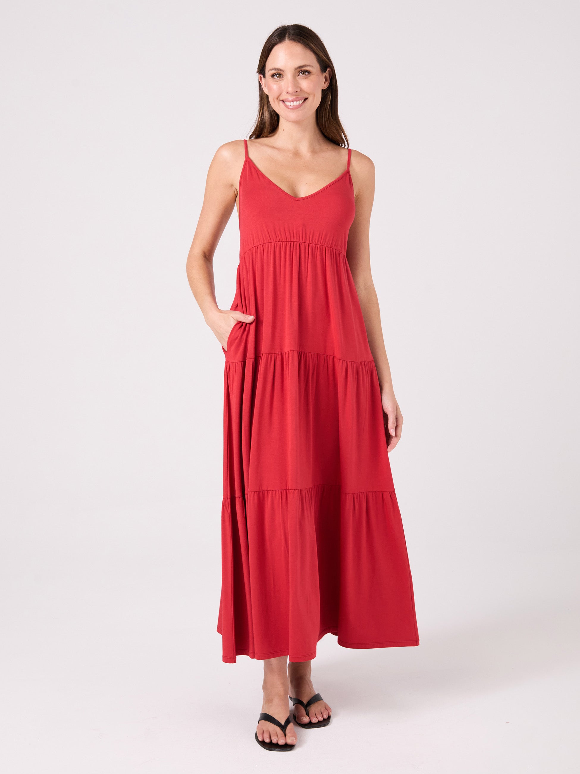 V Neck Gypsy Dress - Cherry