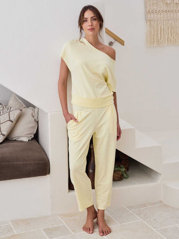 Kyoto Ankle Length French Terry Jogger - Pastel Yellow