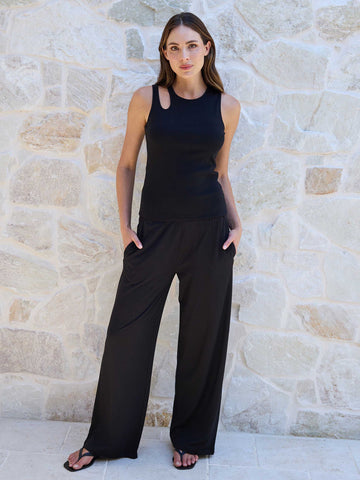 Cut Out Rib Tank - Black