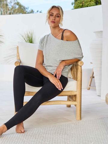 French Terry Short sleeve Off Shoulder Sweatshirt  - Melange Grey