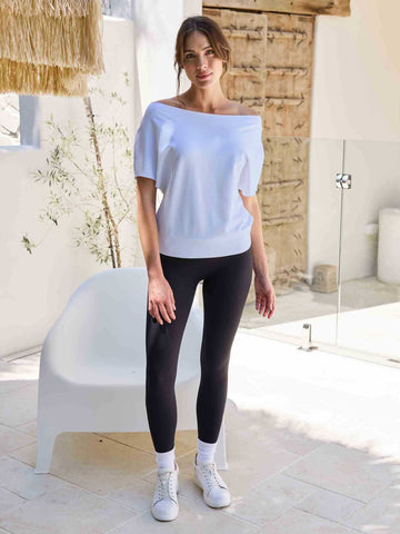 French Terry Short sleeve Off Shoulder Sweatshirt  - Cashmere Blue