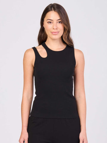 Cut Out Rib Tank - Black