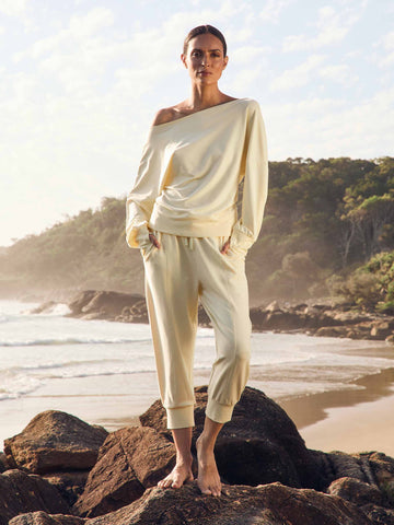 Breeze French Terry Cropped Jogger - Pastel Yellow