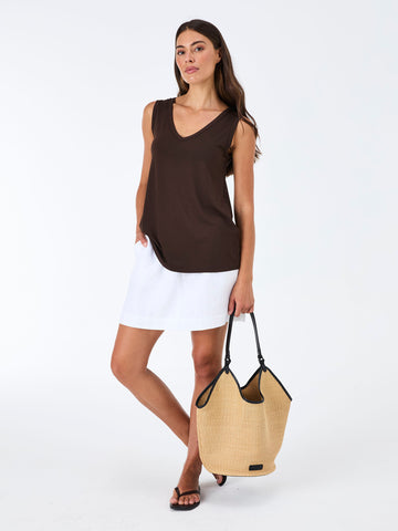 V Neck Swing Top - Coffee Bean