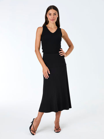 V neck Rib Tank - Black