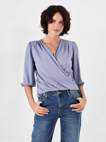 Athena 7/8 sleeve  Drape Top - Quartz Blue