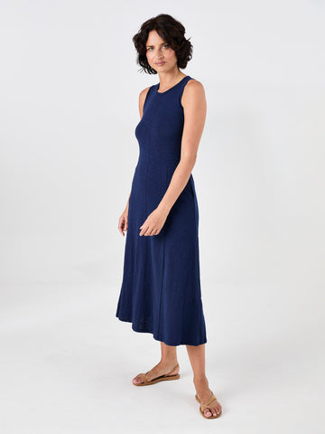 Textured Slub Dress - Midnight Blue