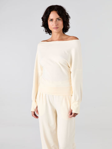 French Terry Off Shoulder Sweatshirt  - Winter White