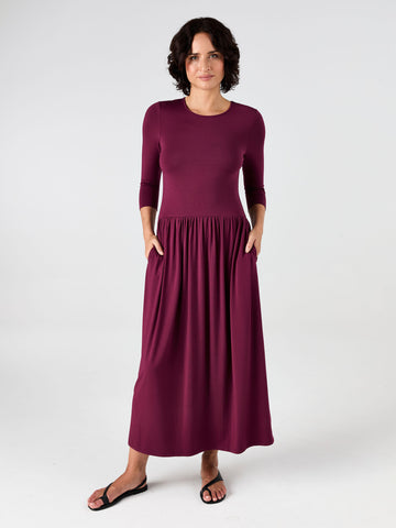 7/8 Sleeve  Essential Maxi Dress - Ruby