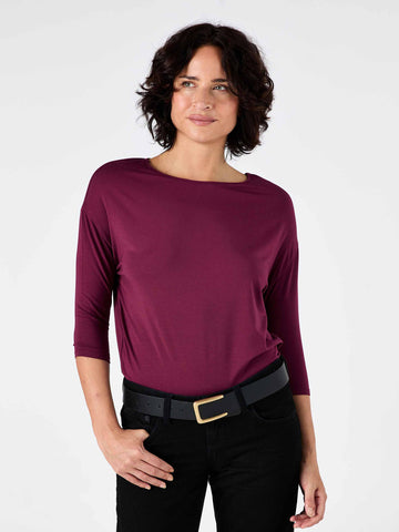Modal Luxe Layer Tee 3/4 Sleeve - Ruby