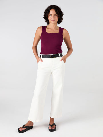 Rib Square Neck Tank - Ruby