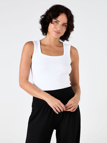 Rib Square Neck Tank - White