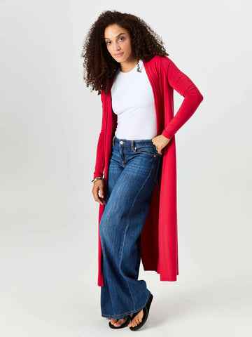 Modal Longline Cardigan - Cherry