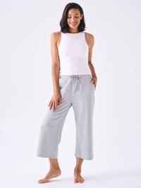 French Terry Wide Leg Cropped Pant - Melange Grey