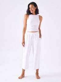 French Terry Wide Leg Cropped Pant - White