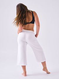 French Terry Wide Leg Cropped Pant - White