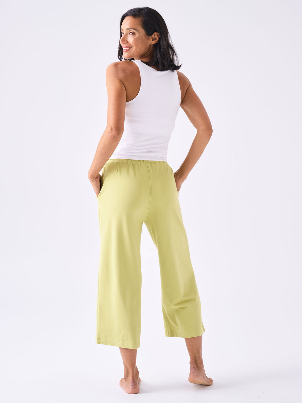 French Terry Wide Leg Cropped Pant - Pistachio