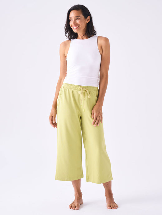 French Terry Wide Leg Cropped Pant - Pistachio