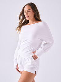 French Terry Off Shoulder Sweatshirt - White